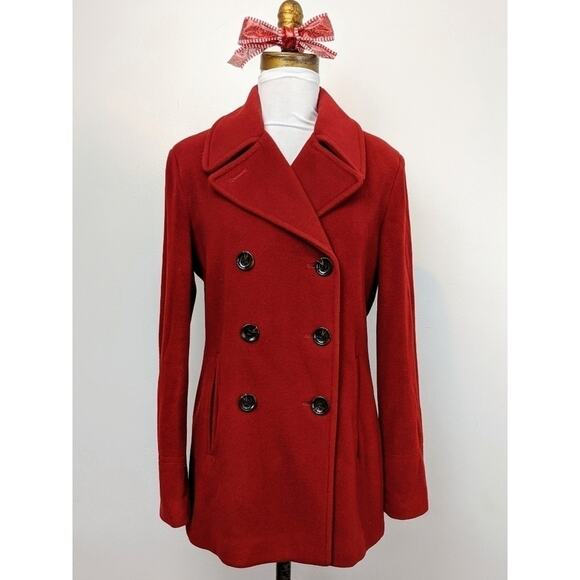 Calvin Klein Red Pea Coat Wool Recycled Cashmere - Picture 1 of 6